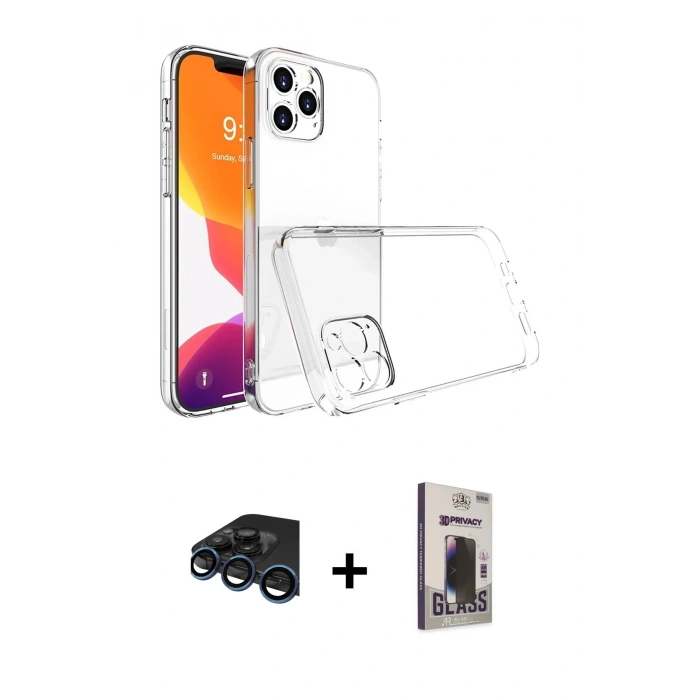 MARSİLYAN™- iPhone 15 Pro Max Kılıf Zirve Doku - Siyah Bilvis Hayalet Cam Ekran Koruyucu + Raze Metal Kamera Lens - LT