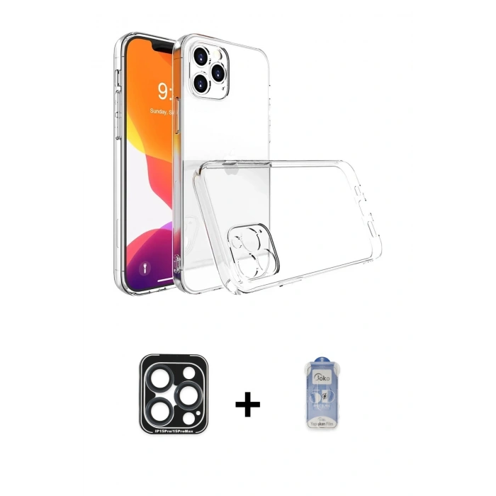 MARSİLYAN™- iPhone 15 Pro Max Kılıf Zirve Doku - Siyah Joko Magic 5D Cam + PVD Metal Kamera Lens - LT