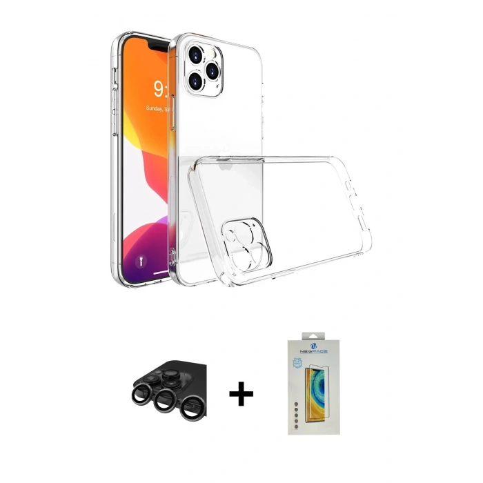 MARSİLYAN™- iPhone 15 Pro Max Kılıf Zirve Doku - Siyah Polymer Nano Ekran Koruyucu + Raze Metal Kamera Lens - TMGI