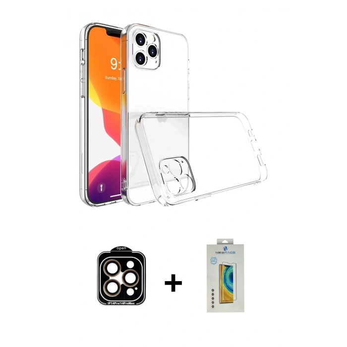 MARSİLYAN™- iPhone 15 Pro Max Kılıf Zirve Doku - Siyah Polymer Nano Ekran Koruyucu + PVD Metal Kamera Lens - TU