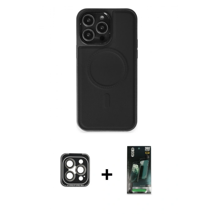 MARSİLYAN™- iPhone 15 Pro Max Kılıf Zirve Işık Serisi - Şeffaf 360 Full Body Arka Koruyucu + PVD Metal Kamera Lens - GI