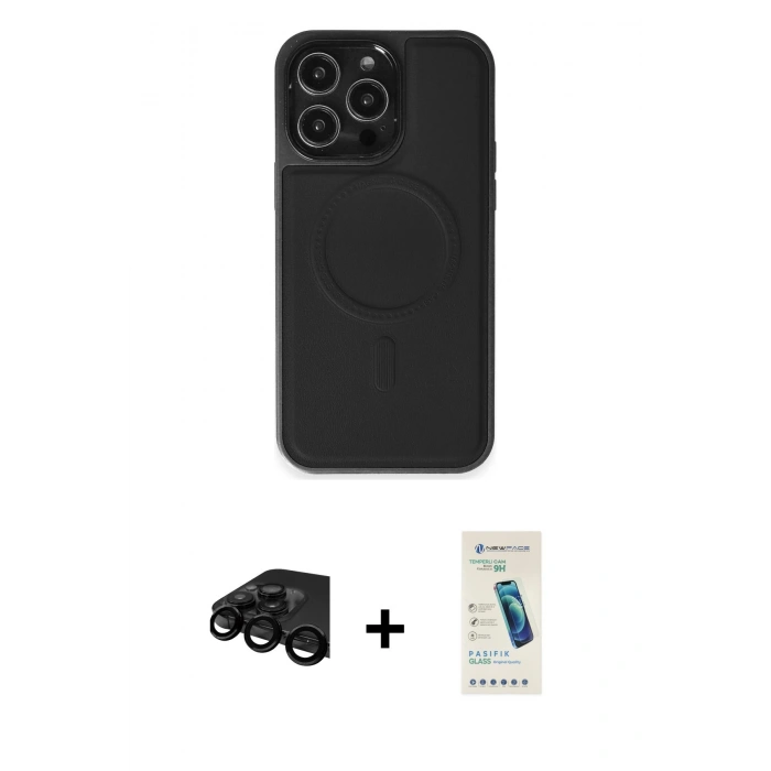 MARSİLYAN™- iPhone 15 Pro Max Kılıf Zirve Işık Serisi - Şeffaf Pasifik Cam Ekran Koruyucu + Raze Metal Kamera Lens - SH
