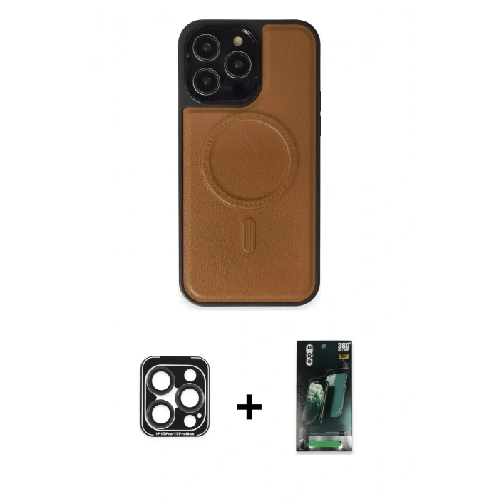 MARSİLYAN™- iPhone 15 Pro Max Kılıf Zirve Işık Serisi - Siyah 360 Mat Full Body Arka Koruyucu + PVD Metal Kamera Lens - LT