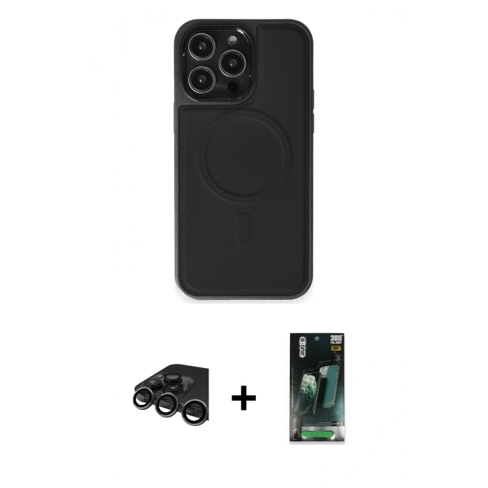 MARSİLYAN™- iPhone 15 Pro Max Kılıf Zirve Işık Serisi - Siyah 360 Mat Full Body Arka Koruyucu + Raze Metal Kamera Lens - TMGI