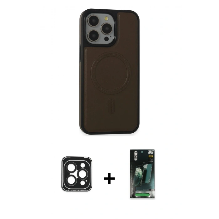 MARSİLYAN™- iPhone 15 Pro Max Kılıf Zirve Işık Serisi - Siyah 360 Mat Full Body Arka Koruyucu + Siyah PVD Metal Kamera Lens