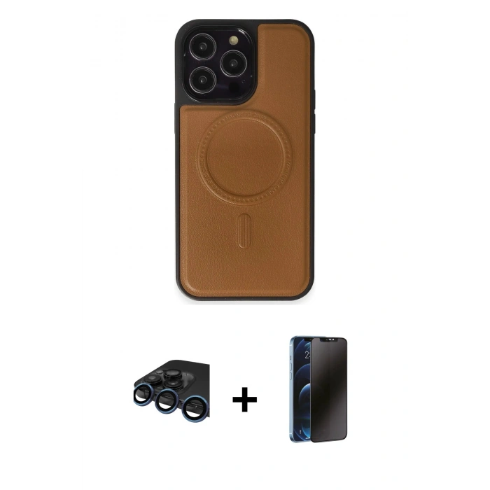 MARSİLYAN™- iPhone 15 Pro Max Kılıf Zirve Işık Serisi - Siyah 3D Antistatik Hayalet Cam Ekran Koruyucu + Raze Metal Kamera Lens - LT