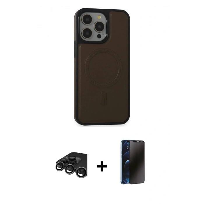 MARSİLYAN™- iPhone 15 Pro Max Kılıf Zirve Işık Serisi - Siyah 3D Antistatik Hayalet Cam Ekran Koruyucu + Raze Metal Kamera Lens - TMGI