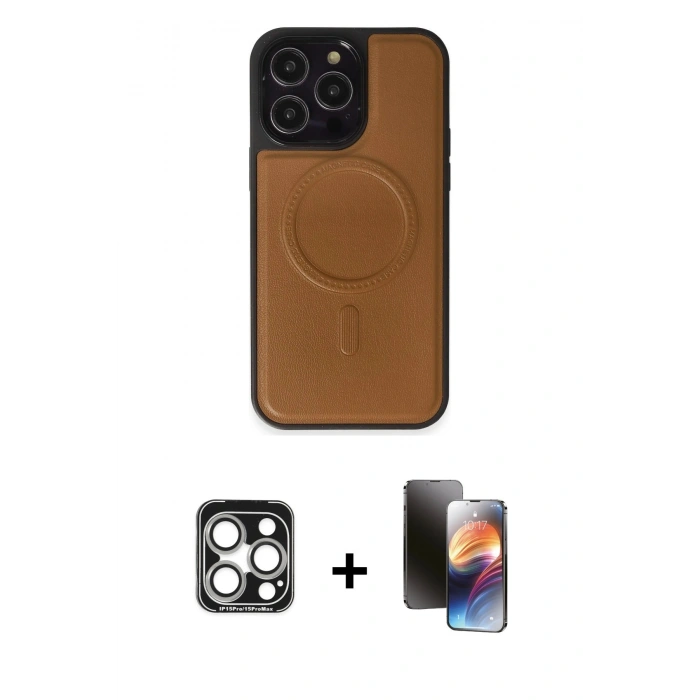 MARSİLYAN™- iPhone 15 Pro Max Kılıf Zirve Işık Serisi - Siyah 3D Antistatik Mat Seramik Nano Ekran Koruyucu + PVD Metal Kamera Lens - GS