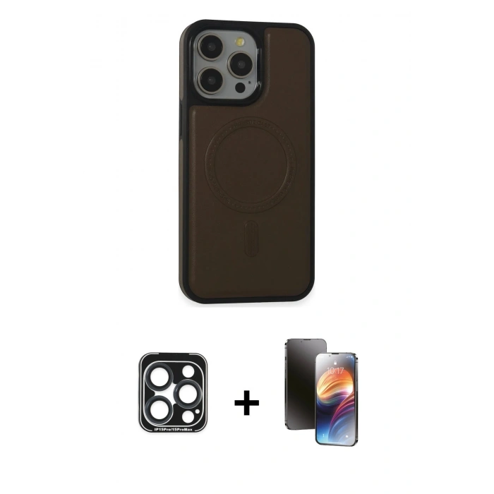 MARSİLYAN™- iPhone 15 Pro Max Kılıf Zirve Işık Serisi - Siyah 3D Antistatik Mat Seramik Nano Ekran Koruyucu + Lacivert PVD Metal Kamera Lens