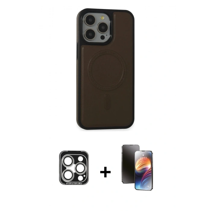 MARSİLYAN™- iPhone 15 Pro Max Kılıf Zirve Işık Serisi - Siyah 3D Antistatik Mat Seramik Nano Ekran Koruyucu + PVD Metal Kamera Lens - GS