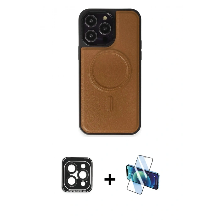 MARSİLYAN™- iPhone 15 Pro Max Kılıf Zirve Işık Serisi - Siyah 3D Antistatik Seramik Nano Ekran Koruyucu + PVD Metal Kamera Lens - SH