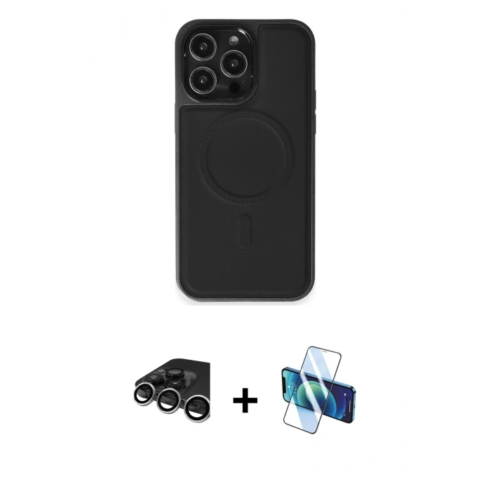 MARSİLYAN™- iPhone 15 Pro Max Kılıf Zirve Işık Serisi - Siyah 3D Antistatik Seramik Nano Ekran Koruyucu + Raze Metal Kamera Lens - GS