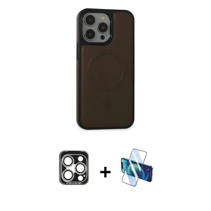 MARSİLYAN™- iPhone 15 Pro Max Kılıf Zirve Işık Serisi - Siyah 3D Antistatik Seramik Nano Ekran Koruyucu + PVD Metal Kamera Lens - GS
