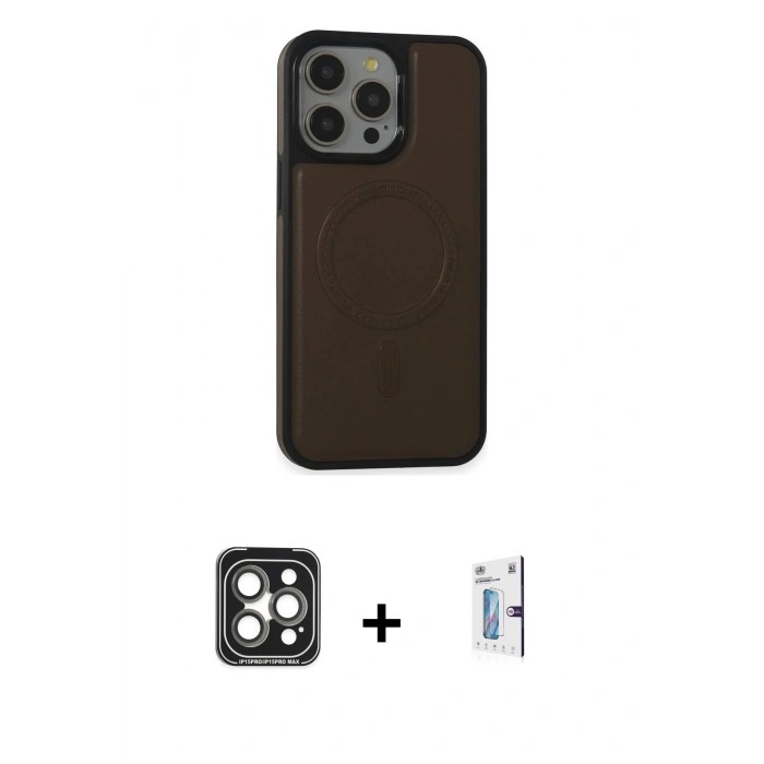 MARSİLYAN™- iPhone 15 Pro Max Kılıf Zirve Işık Serisi - Siyah Bilvis 0.18mm Plus Cam Ekran Koruyucu + PVD Metal Kamera Lens - GI
