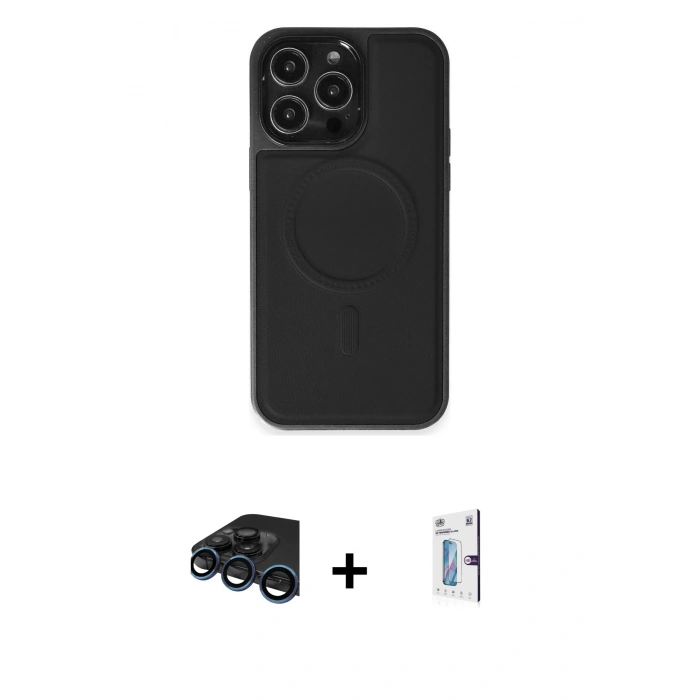 MARSİLYAN™- iPhone 15 Pro Max Kılıf Zirve Işık Serisi - Siyah Bilvis 0.18mm Plus Cam Ekran Koruyucu + Raze Metal Kamera Lens - LT