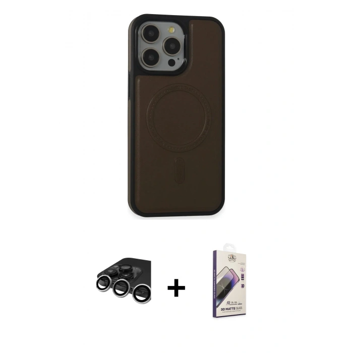 MARSİLYAN™- iPhone 15 Pro Max Kılıf Zirve Işık Serisi - Siyah Bilvis 3D Mat Cam Ekran Koruyucu + Gümüş Raze Metal Kamera Lens