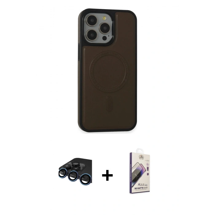 MARSİLYAN™- iPhone 15 Pro Max Kılıf Zirve Işık Serisi - Siyah Bilvis 3D Mat Cam Ekran Koruyucu + Raze Metal Kamera Lens - LT