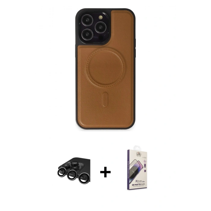 MARSİLYAN™- iPhone 15 Pro Max Kılıf Zirve Işık Serisi - Siyah Bilvis 3D Mat Cam Ekran Koruyucu + Raze Metal Kamera Lens - TMGI