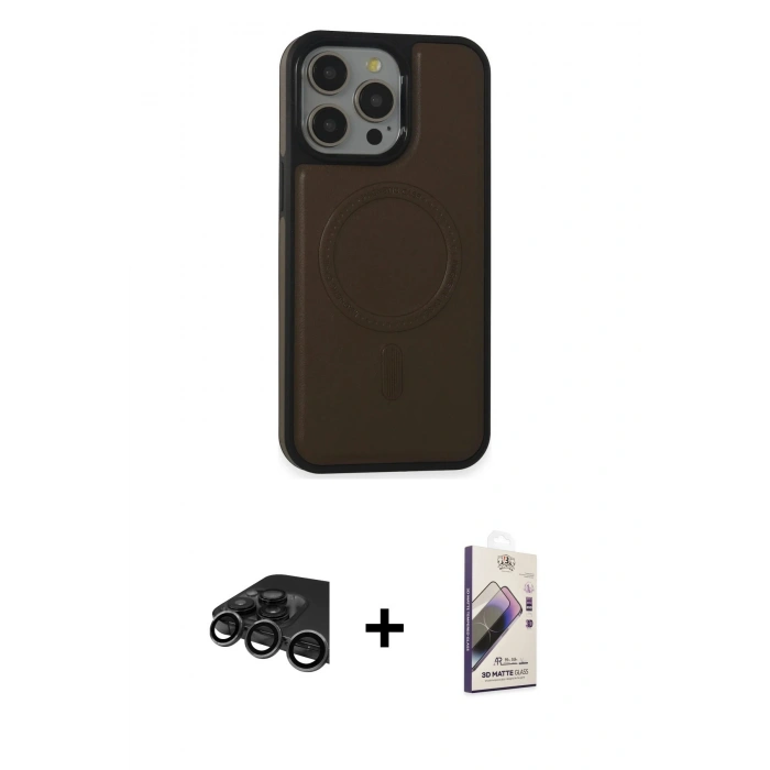 MARSİLYAN™- iPhone 15 Pro Max Kılıf Zirve Işık Serisi - Siyah Bilvis 3D Mat Cam Ekran Koruyucu + Raze Metal Kamera Lens - TMGI
