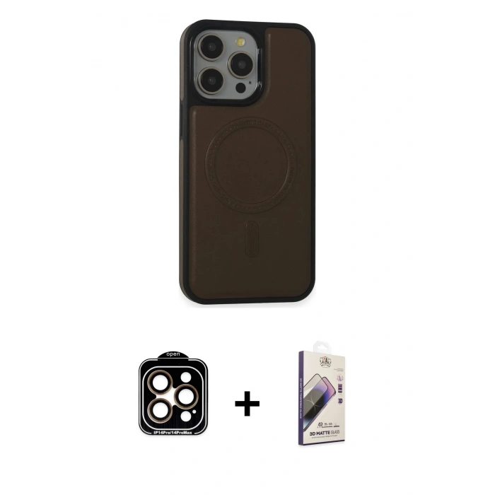 MARSİLYAN™- iPhone 15 Pro Max Kılıf Zirve Işık Serisi - Siyah Bilvis 3D Mat Cam Ekran Koruyucu + PVD Metal Kamera Lens - TU