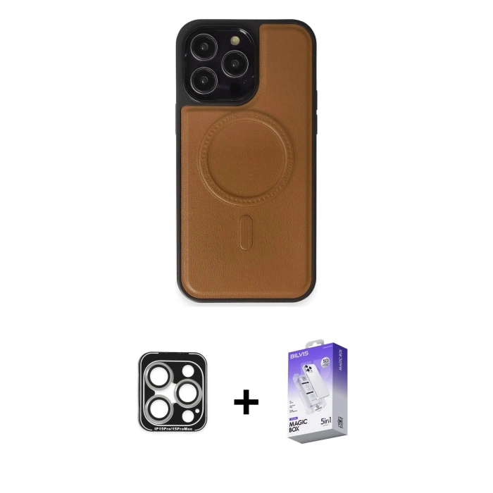 MARSİLYAN™- iPhone 15 Pro Max Kılıf Zirve Işık Serisi - Siyah Bilvis 5in1 3D Magic Cam Ekran Koruyucu + PVD Metal Kamera Lens - GS