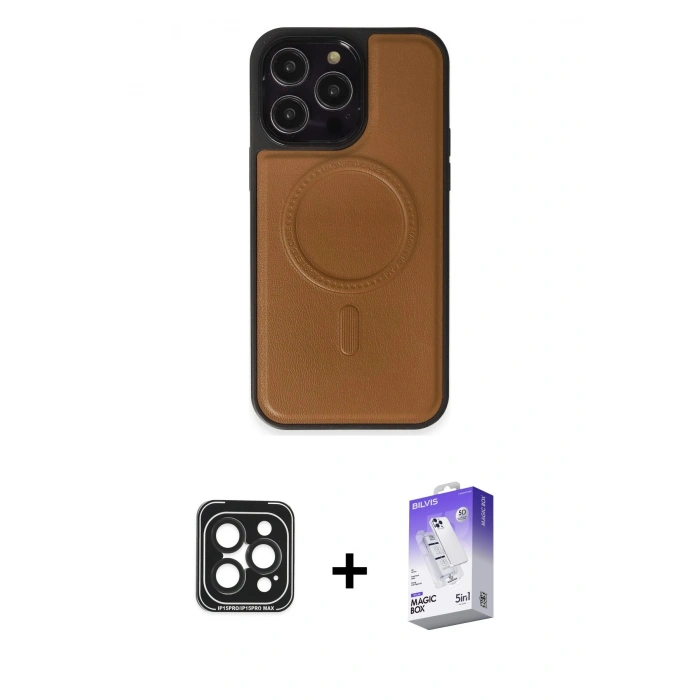 MARSİLYAN™- iPhone 15 Pro Max Kılıf Zirve Işık Serisi - Siyah Bilvis 5in1 3D Magic Cam Ekran Koruyucu + PVD Metal Kamera Lens - SH
