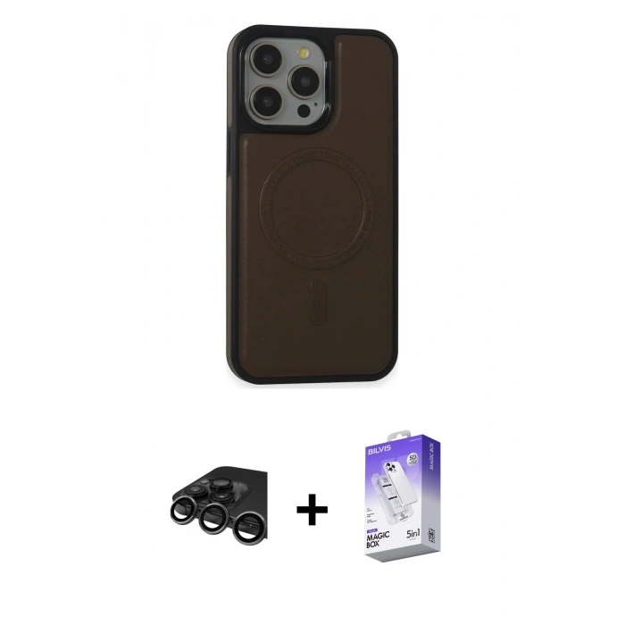 MARSİLYAN™- iPhone 15 Pro Max Kılıf Zirve Işık Serisi - Siyah Bilvis 5in1 3D Magic Cam Ekran Koruyucu + Raze Metal Kamera Lens - TMGI