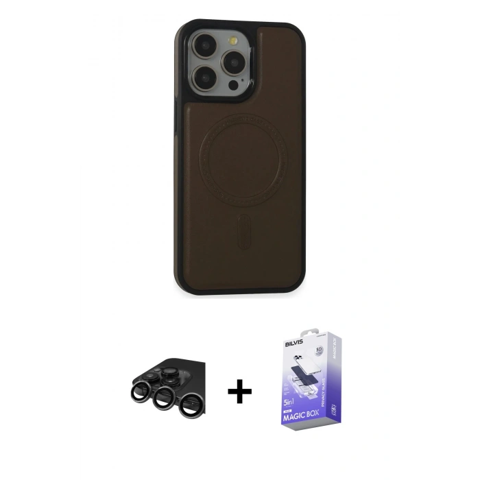 MARSİLYAN™- iPhone 15 Pro Max Kılıf Zirve Işık Serisi - Siyah Bilvis 5in1 5D Magic Hayalet Cam Ekran Koruyucu + Raze Metal Kamera Lens - TMGI