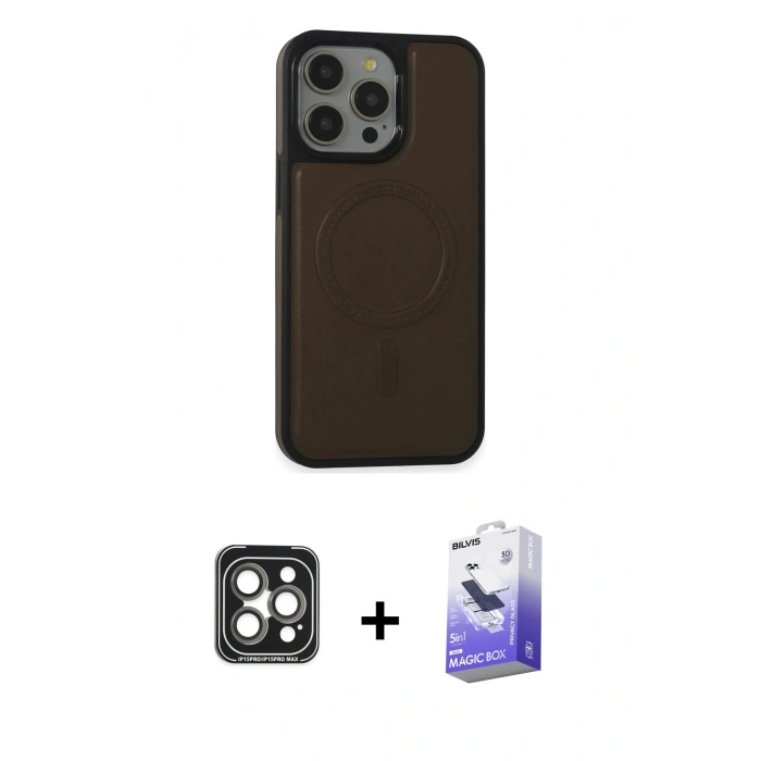 MARSİLYAN™- iPhone 15 Pro Max Kılıf Zirve Işık Serisi - Siyah Bilvis 5in1 5D Magic Hayalet Cam Ekran Koruyucu + PVD Metal Kamera Lens - GI