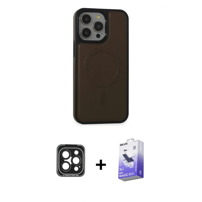 MARSİLYAN™- iPhone 15 Pro Max Kılıf Zirve Işık Serisi - Siyah Bilvis 5in1 5D Magic Hayalet Cam Ekran Koruyucu + PVD Metal Kamera Lens - SH