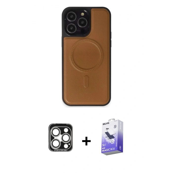 MARSİLYAN™- iPhone 15 Pro Max Kılıf Zirve Işık Serisi - Siyah Bilvis 5in1 5D Magic Hayalet Cam Ekran Koruyucu + PVD Metal Kamera Lens - GS