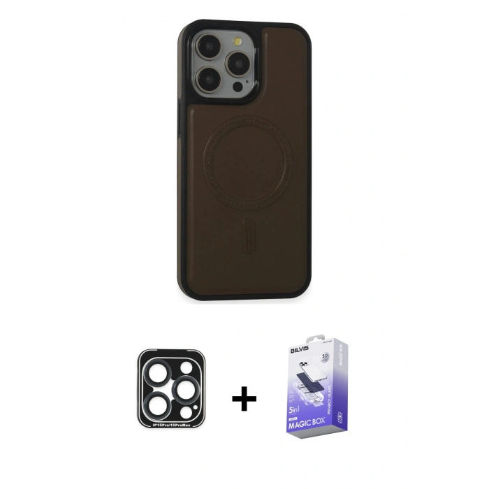 MARSİLYAN™- iPhone 15 Pro Max Kılıf Zirve Işık Serisi - Siyah Bilvis 5in1 5D Magic Hayalet Cam Ekran Koruyucu + Lacivert PVD Metal Kamera Lens