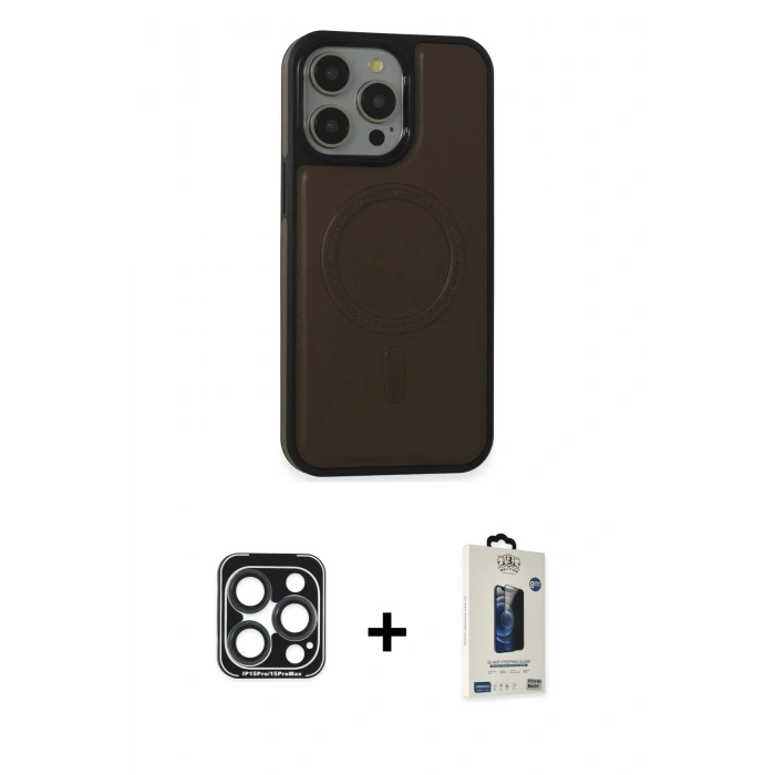 MARSİLYAN™- iPhone 15 Pro Max Kılıf Zirve Işık Serisi - Siyah Bilvis Hayalet Cam Ekran Koruyucu + PVD Metal Kamera Lens - LT
