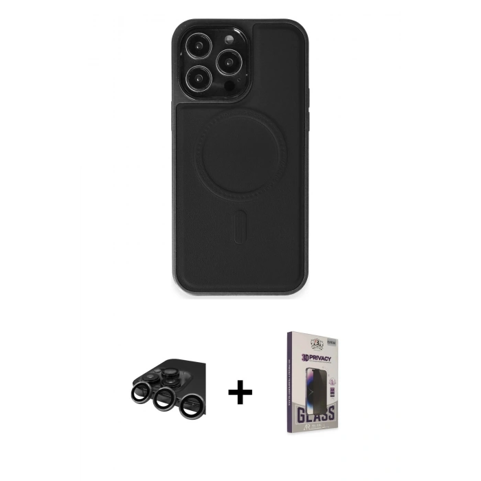 MARSİLYAN™- iPhone 15 Pro Max Kılıf Zirve Işık Serisi - Siyah Bilvis Hayalet Cam Ekran Koruyucu + Raze Metal Kamera Lens - TMGI