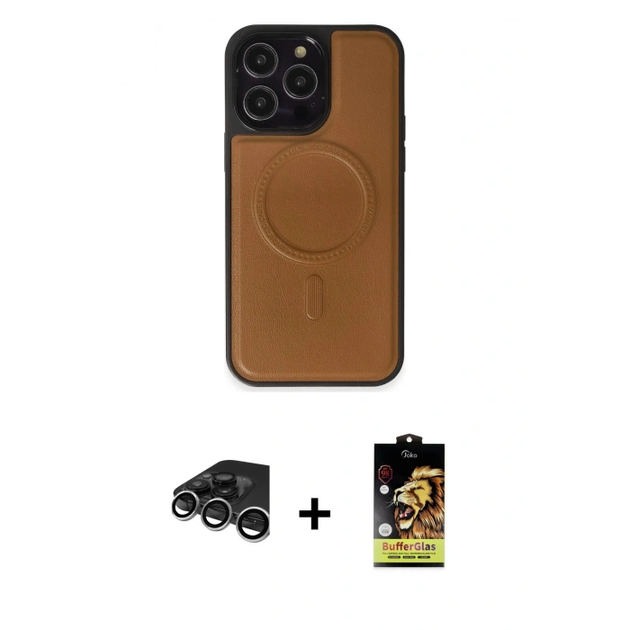 MARSİLYAN™- iPhone 15 Pro Max Kılıf Zirve Işık Serisi - Siyah Buffer Cam Ekran Koruyucu + Raze Metal Kamera Lens - GS