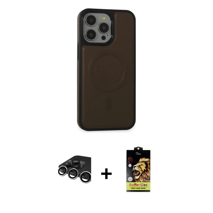 MARSİLYAN™- iPhone 15 Pro Max Kılıf Zirve Işık Serisi - Siyah Buffer Cam Ekran Koruyucu + Raze Metal Kamera Lens - GS