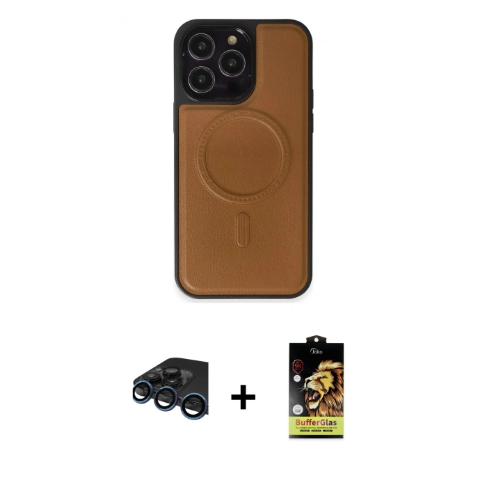 MARSİLYAN™- iPhone 15 Pro Max Kılıf Zirve Işık Serisi - Siyah Buffer Cam Ekran Koruyucu + Raze Metal Kamera Lens - LT