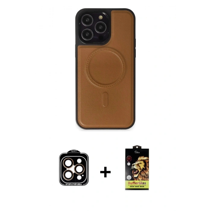 MARSİLYAN™- iPhone 15 Pro Max Kılıf Zirve Işık Serisi - Siyah Buffer Cam Ekran Koruyucu + PVD Metal Kamera Lens - TU