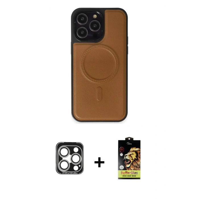 MARSİLYAN™- iPhone 15 Pro Max Kılıf Zirve Işık Serisi - Siyah Buffer Cam Ekran Koruyucu + PVD Metal Kamera Lens - GS