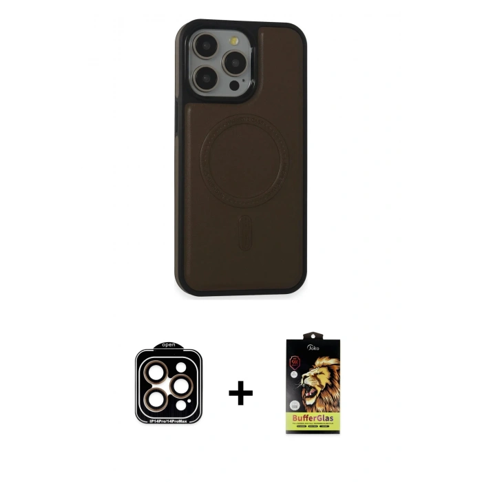 MARSİLYAN™- iPhone 15 Pro Max Kılıf Zirve Işık Serisi - Siyah Buffer Cam Ekran Koruyucu + PVD Metal Kamera Lens - TU