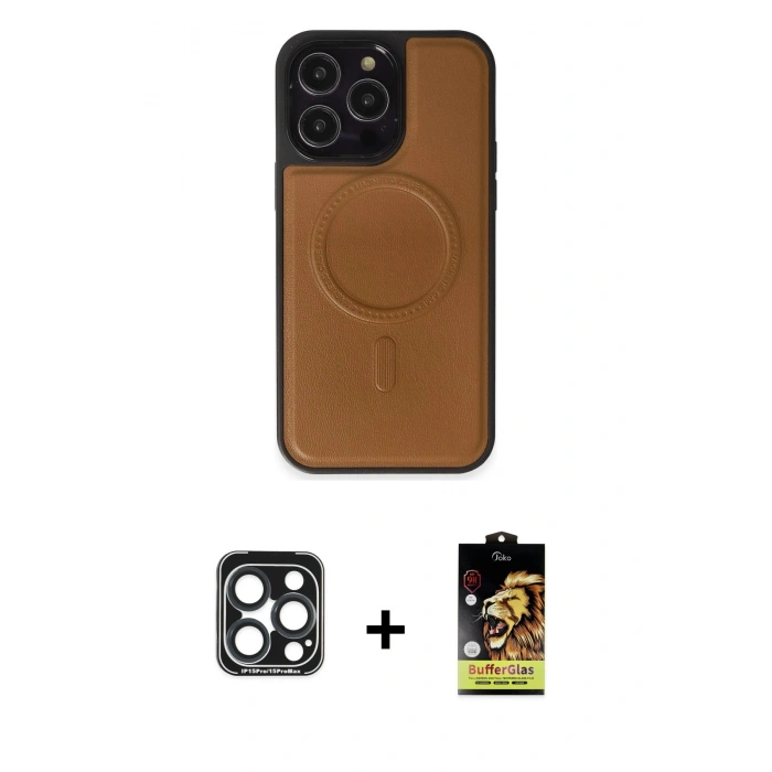 MARSİLYAN™- iPhone 15 Pro Max Kılıf Zirve Işık Serisi - Siyah Buffer Cam Ekran Koruyucu + PVD Metal Kamera Lens - LT