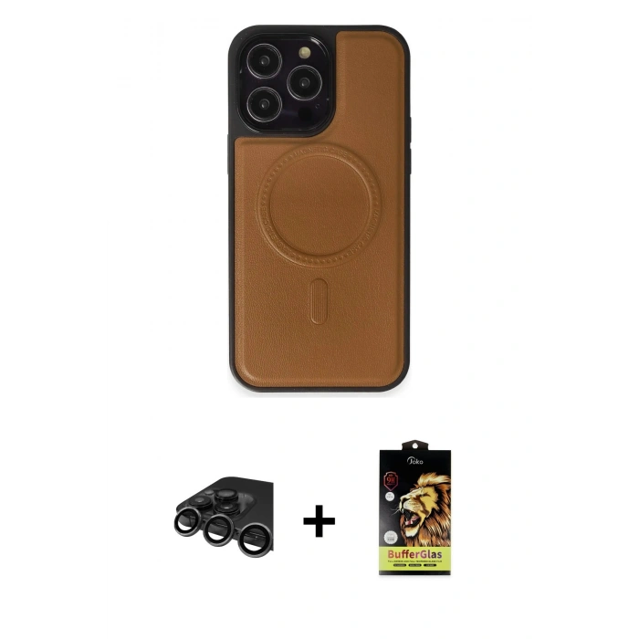 MARSİLYAN™- iPhone 15 Pro Max Kılıf Zirve Işık Serisi - Siyah Buffer Cam Ekran Koruyucu + Raze Metal Kamera Lens - TMGI
