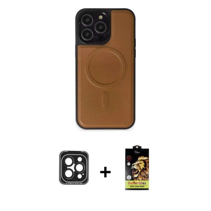 MARSİLYAN™- iPhone 15 Pro Max Kılıf Zirve Işık Serisi - Siyah Buffer Cam Ekran Koruyucu + PVD Metal Kamera Lens - SH