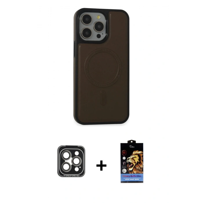 MARSİLYAN™- iPhone 15 Pro Max Kılıf Zirve Işık Serisi - Siyah Buffer Hayalet Cam Ekran Koruyucu + PVD Metal Kamera Lens - GI