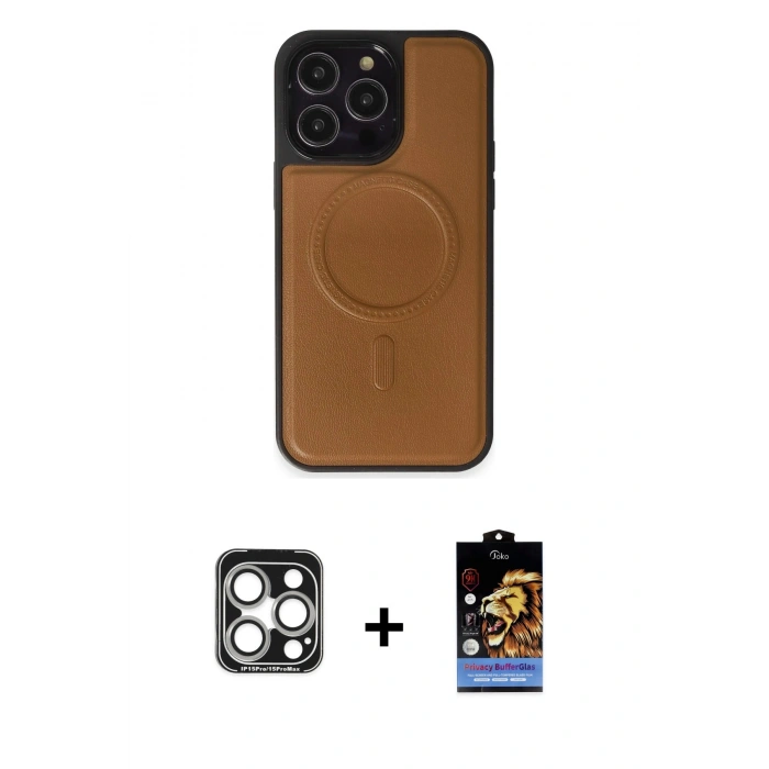 MARSİLYAN™- iPhone 15 Pro Max Kılıf Zirve Işık Serisi - Siyah Buffer Hayalet Cam Ekran Koruyucu + PVD Metal Kamera Lens - GS