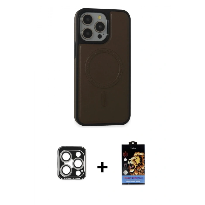MARSİLYAN™- iPhone 15 Pro Max Kılıf Zirve Işık Serisi - Siyah Buffer Hayalet Cam Ekran Koruyucu + PVD Metal Kamera Lens - GS