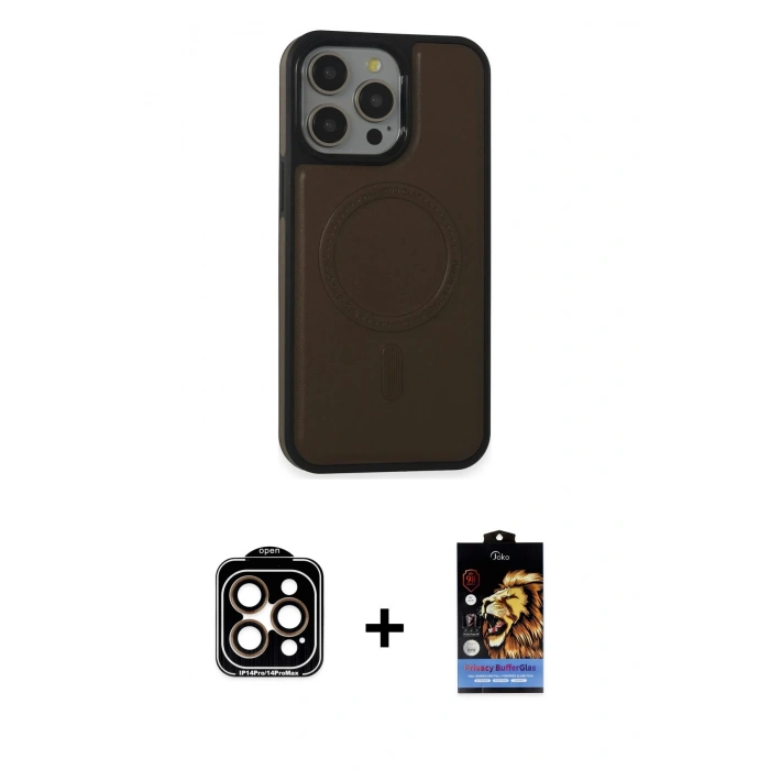 MARSİLYAN™- iPhone 15 Pro Max Kılıf Zirve Işık Serisi - Siyah Buffer Hayalet Cam Ekran Koruyucu + PVD Metal Kamera Lens - TU