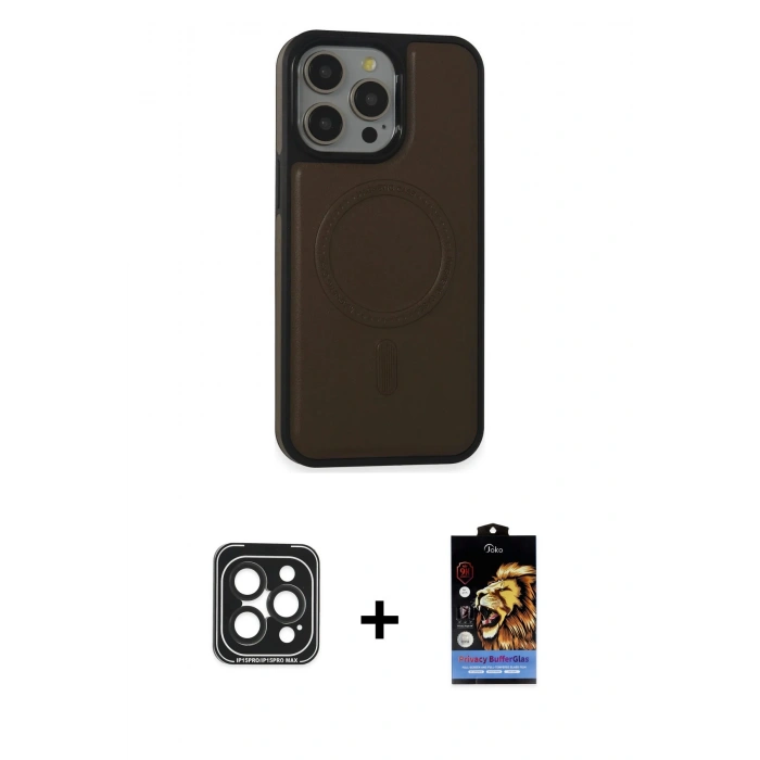 MARSİLYAN™- iPhone 15 Pro Max Kılıf Zirve Işık Serisi - Siyah Buffer Hayalet Cam Ekran Koruyucu + PVD Metal Kamera Lens - SH