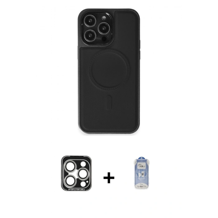 MARSİLYAN™- iPhone 15 Pro Max Kılıf Zirve Işık Serisi - Siyah Joko Magic 5D Cam + PVD Metal Kamera Lens - GS