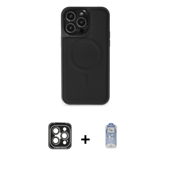 MARSİLYAN™- iPhone 15 Pro Max Kılıf Zirve Işık Serisi - Siyah Joko Magic 5D Cam + PVD Metal Kamera Lens - GI